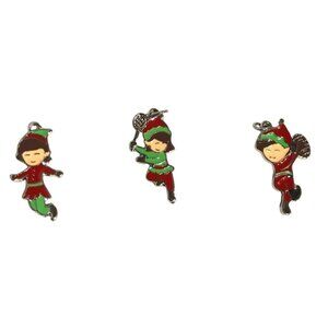 3 Christmas Elf Charms Pendants Jewelry Making Crafts 1" Tennis Football Jumping